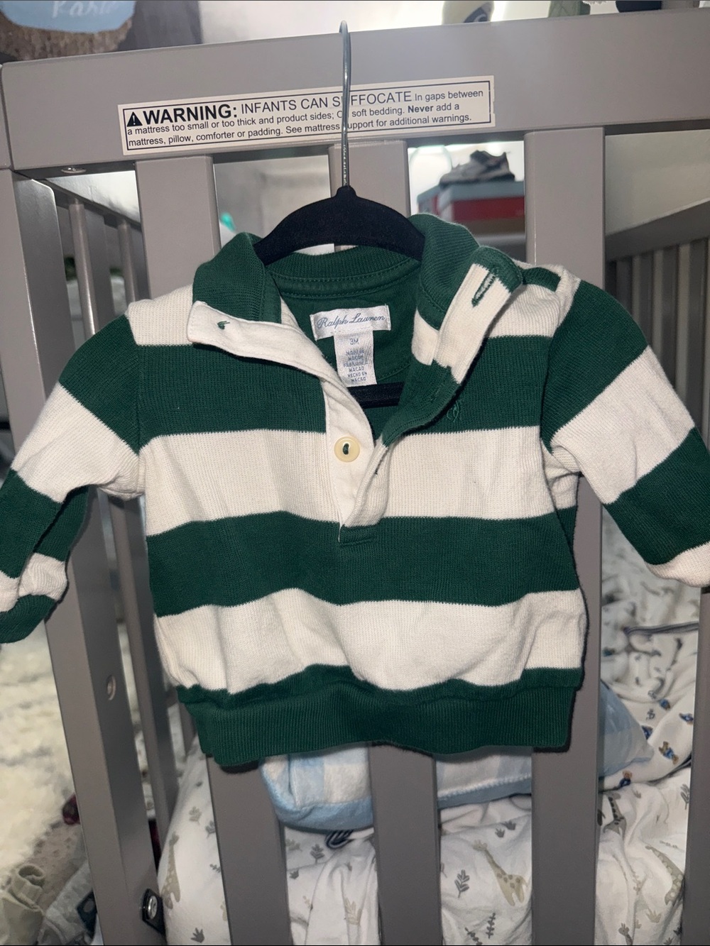 Ralph Lauren Green & White Striped Cotton Collar Set- Baby
